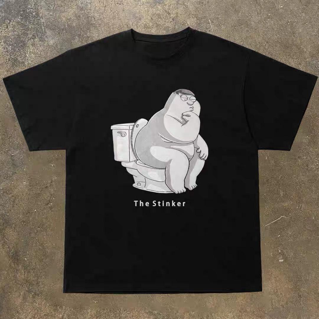 

Fun American street thinking about life print trend retro short sleeved top t-shirt loose summer couple European and American 4XL