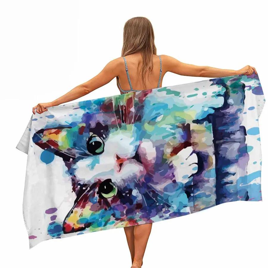 Cartoon Cat Microfiber Pool Beach Towel Portable Quick Fast Dry Sand Outdoor Travel Swim Blanket Thin Yoga Mat Bath Towel
