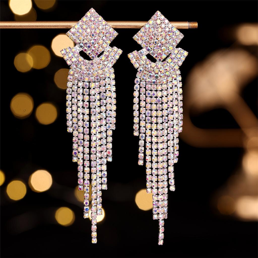 High-end Luxury Full Diamond Earrings for Women, Niche Design Temperament Fringed Stud Earrings