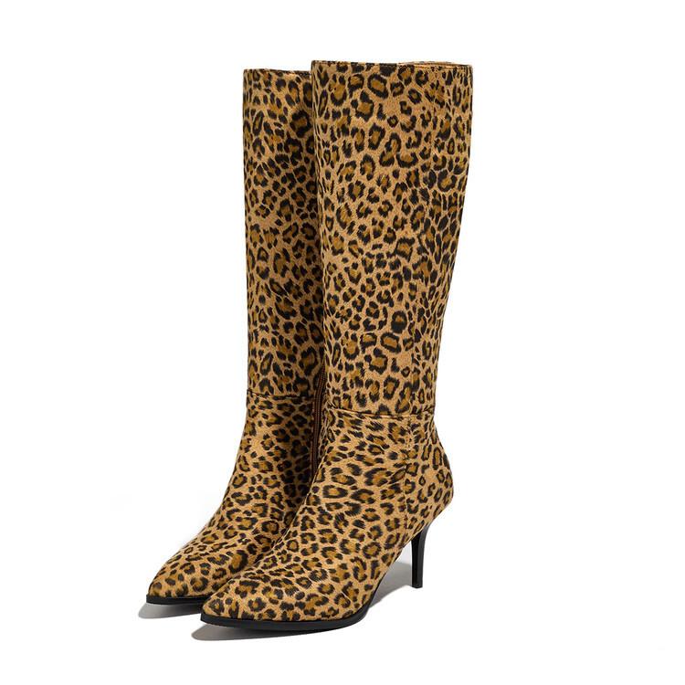 Autumn and winter new LZD supply high heel leopard print pointed elegant high women's boots