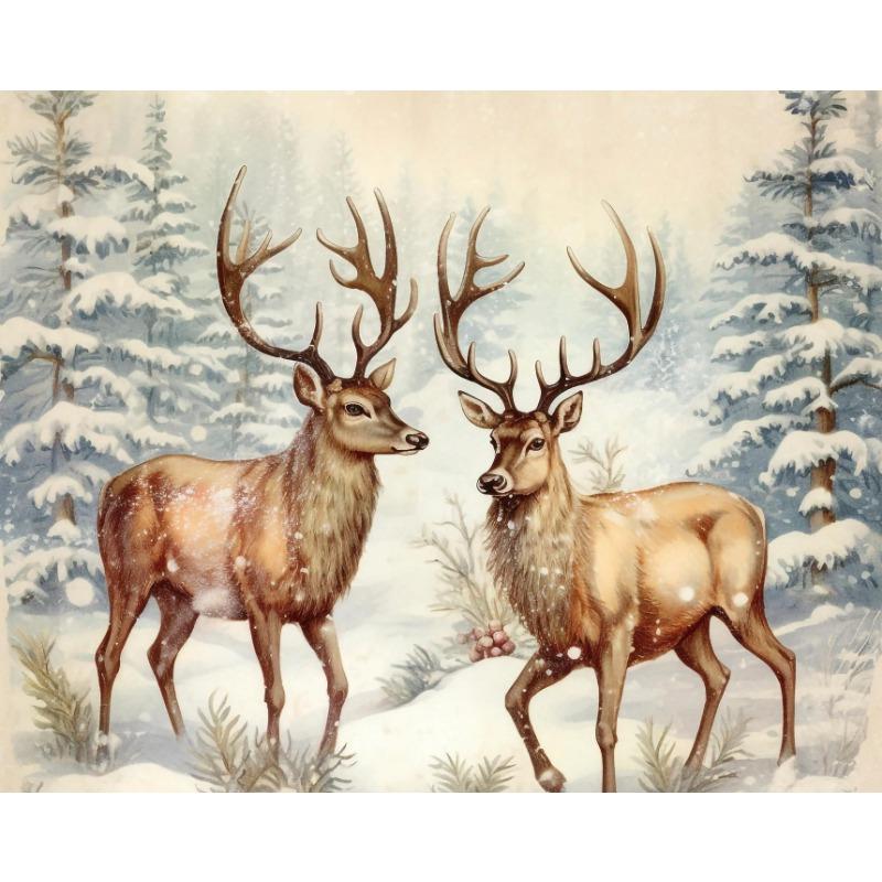 Vintage Rustikal Weihnachten Weihnachtsmann Kiefer Rentier Poster und Drucke Leinwanddruck Wandkunst Bild für Wohnzimmerdekor