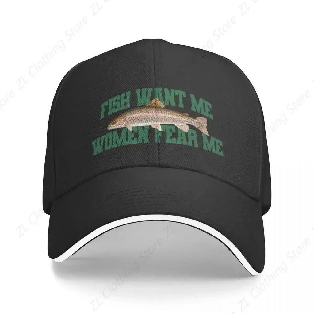 Fish Want Me Women Fear Me Meme Baseball Cap Anime Hat Fishing Cap Luxury Brand Hats Unisex Womens