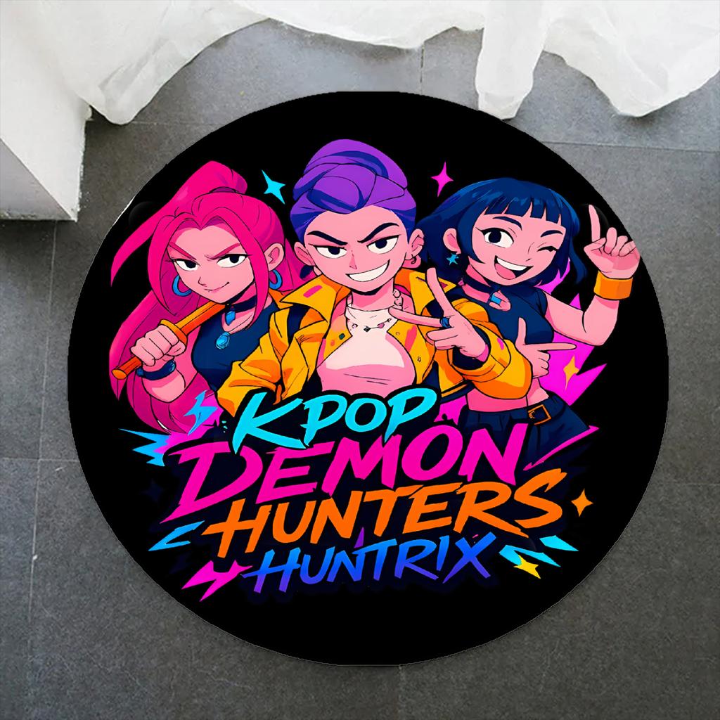 K-POP D-Demon H-Hunters Round Rug for Kids Room Pink Play Mat Soft Non-Slip Carpet for Girls Boys Bedroom Personalized Floor Mat