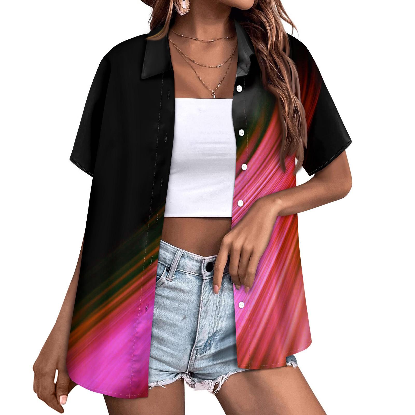 Женская модная повседневная рубашка с короткими рукавами и цветочным принтом — фото 13