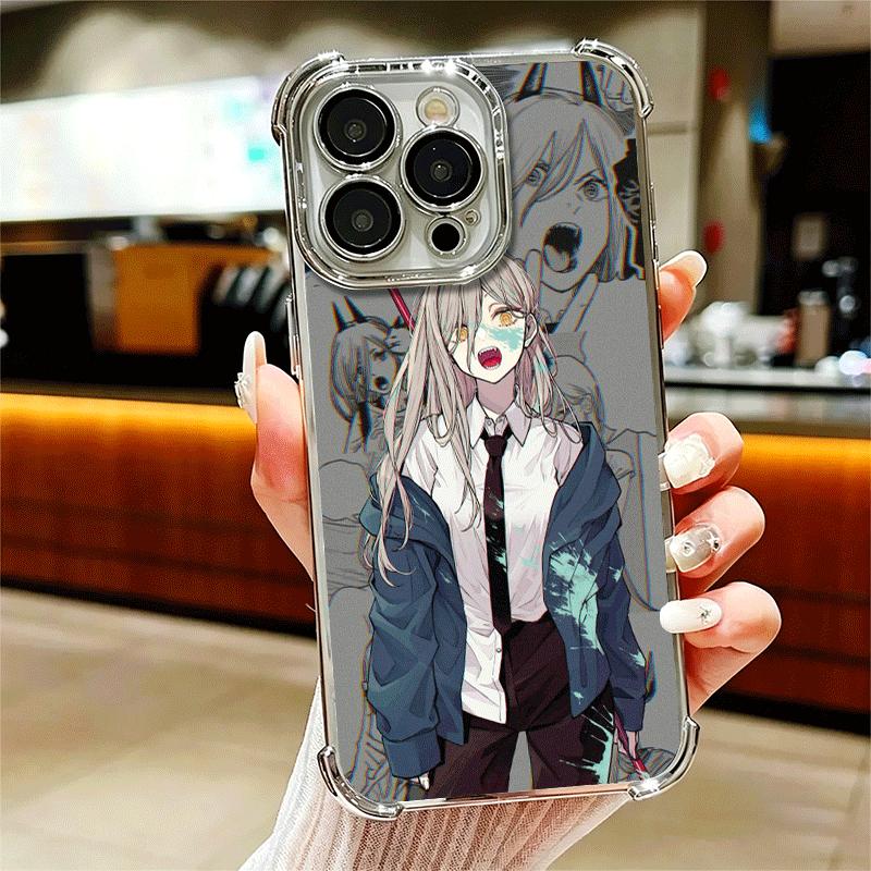 Anime Character Power CSM Soft Phone Case For iPhone 15 16 17 Air 14 Pro Max 16E Plus 13 12 Mini Plating Anti-Fall Fundas