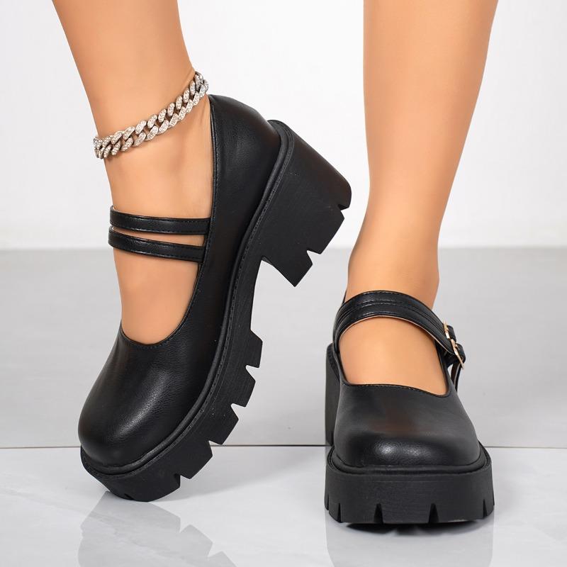 Fashion Plus Size 2025 New Platform Women's Mary Jane High Heels Round Toe Med Heel Shallow Buckle Strap Pumps Classics Daily & Office
