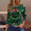 Women's Fashionable Casual Three Quarter Sleeve Christmas Printed Round Neck Top
