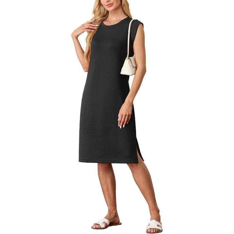 Spring/summer Women's Fashion Round Neck Sleeveless Split Pocket Dress