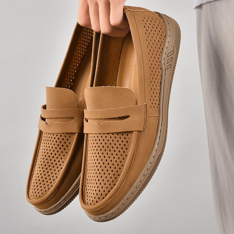 Fashion Genuine Leather Men's Loafers Handmade Men Slip on Shoes Walking Moccasins Casual Male Work Flats Breathable Male Business Shoes