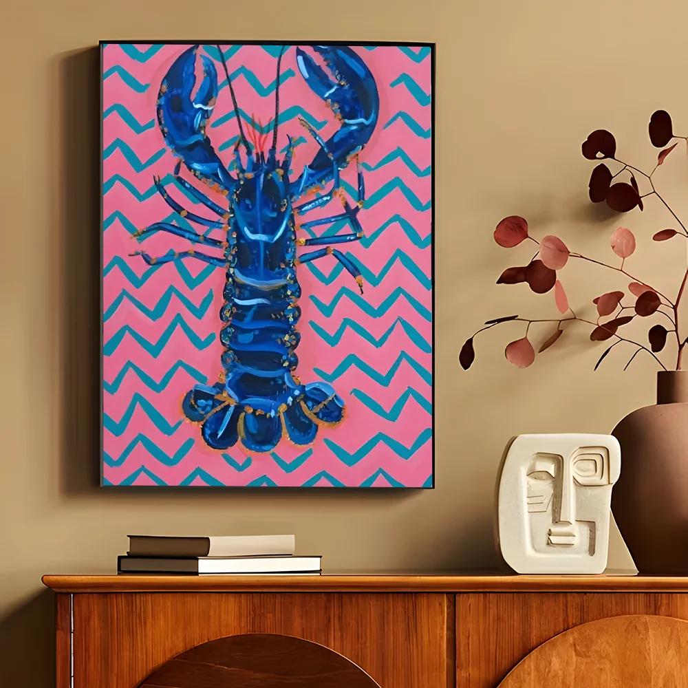 Kolorowe Sardynki Homary Zwierzęta Morskie Druki na Płótnie Retro Niebieska Ryba Plakaty Wall Art do Nowoczesnego Salonu Baru Dekoracja Domu