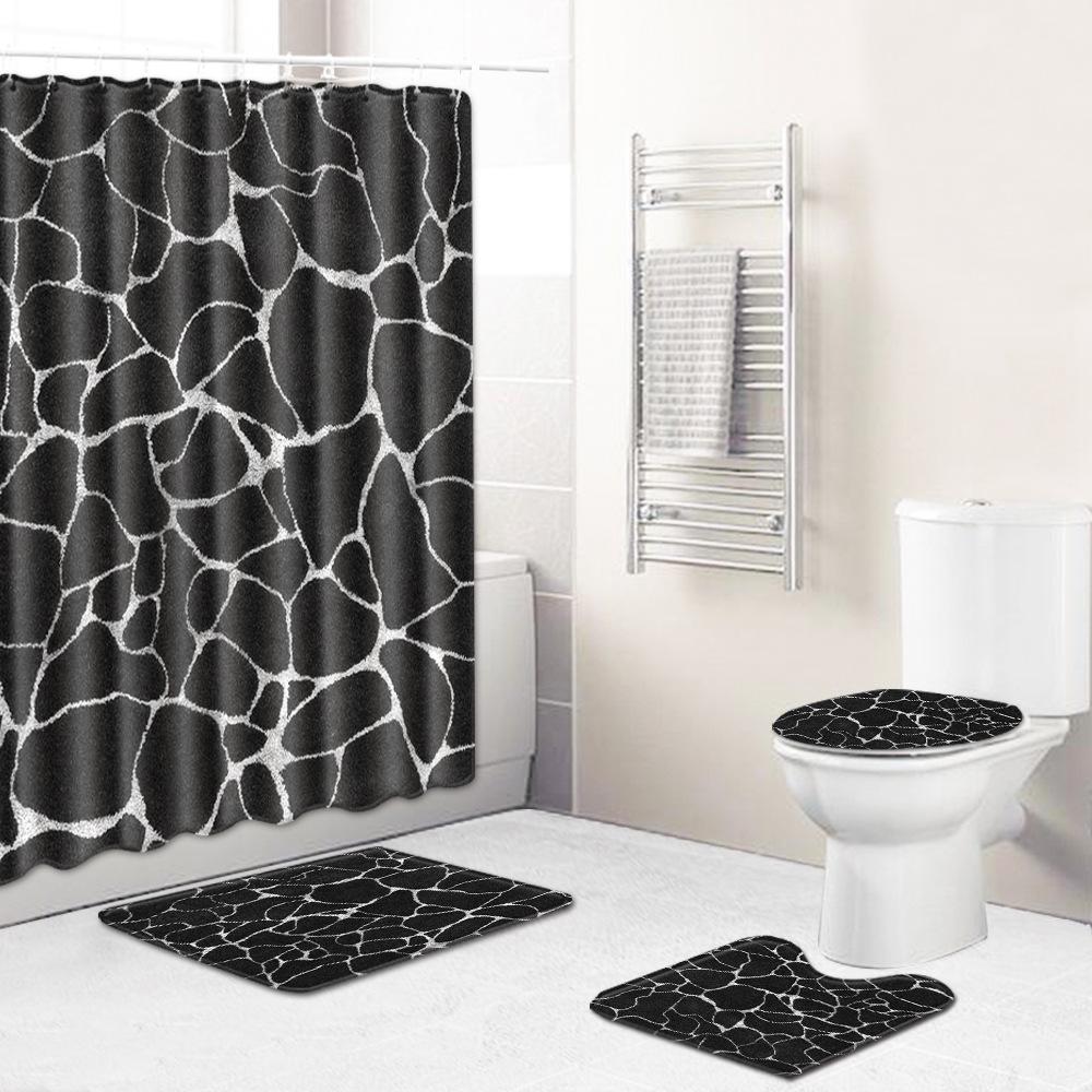 Marble Texture Printing Bathroom Non-Slip Floor Mat Shower Curtain Combination Carpet European And American Style