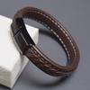 Punk Hand Woven Stitched Leather Bracelet Men's Stainless Steel Bracelets Bangles Simple Magnetic Buckle Luxury Jewelry