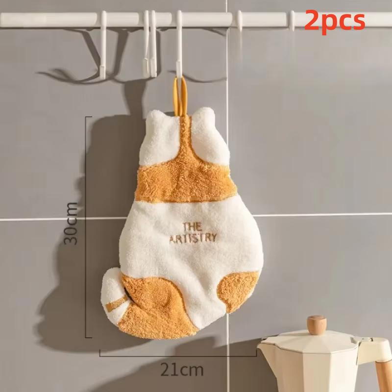 1Pcs Cute Cat Hanging Towel Kitchen Hand Towel Bathroom Soft Absorbent Handkerchief Wipe Towel Cartoon Kids Towels