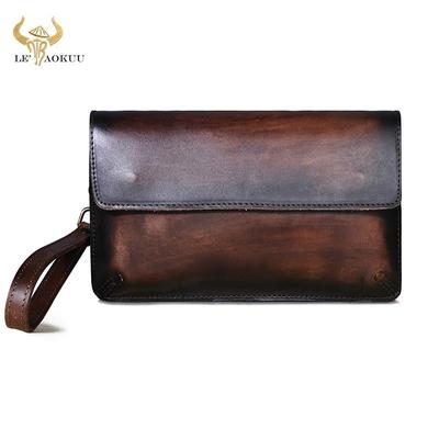 Cuir véritable Antique café cadeau Long organisateur portefeuille sac à main Design pochette sac à main sous les bras sac pour hommes