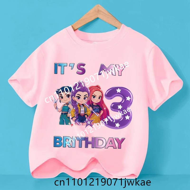 Kpop Demon Hunters Number 3-9 T-shirt Kawaii Rumy Birthday Tops Party Wear Girls Tee Summer Short Sleeve Kid Clothes Boutique