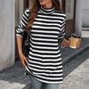Women's Fashion Casual Striped High Neck Loose Long Sleeve Casual Pullover Top