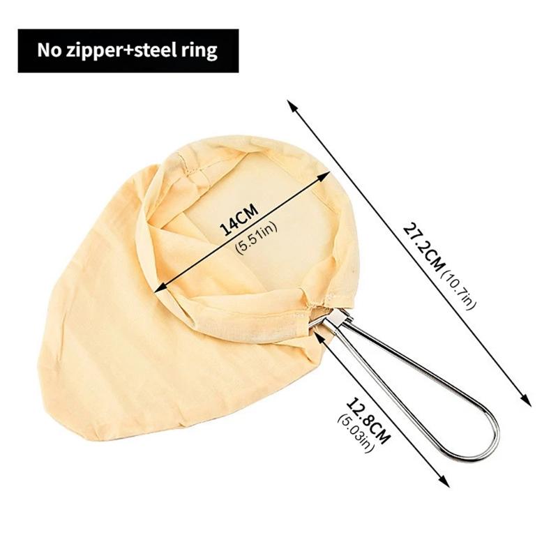 Milk Teas Cotton Filter Strainer Bag with Stainless Steel Rings for Fine Filtration in Beverage Preparation No Zippered