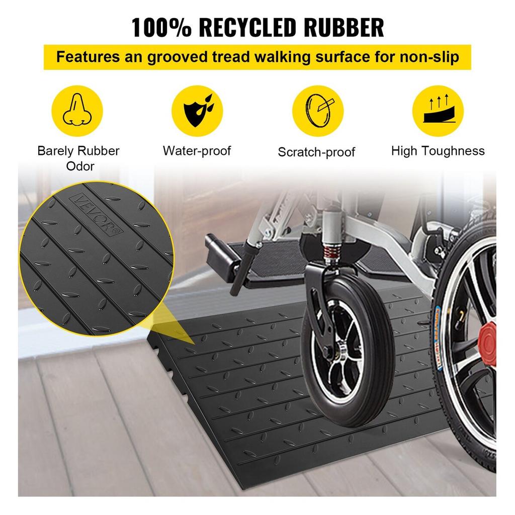 Rubber Threshold Ramp, 3" Rise Threshold Ramp Doorway, 3 Channels Cord Cover Rubber Solid Threshold Ramp, Rubber Angled Entry Rated 2200 Lbs Load