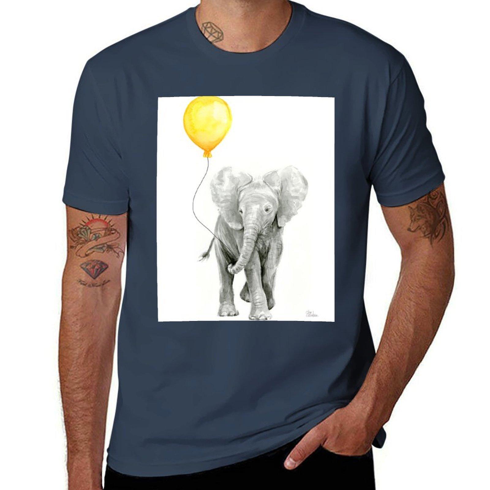 Elephant Baby Watercolor With Yellow Balloon Tshirt Big And Tall Short Sleeve Tee S