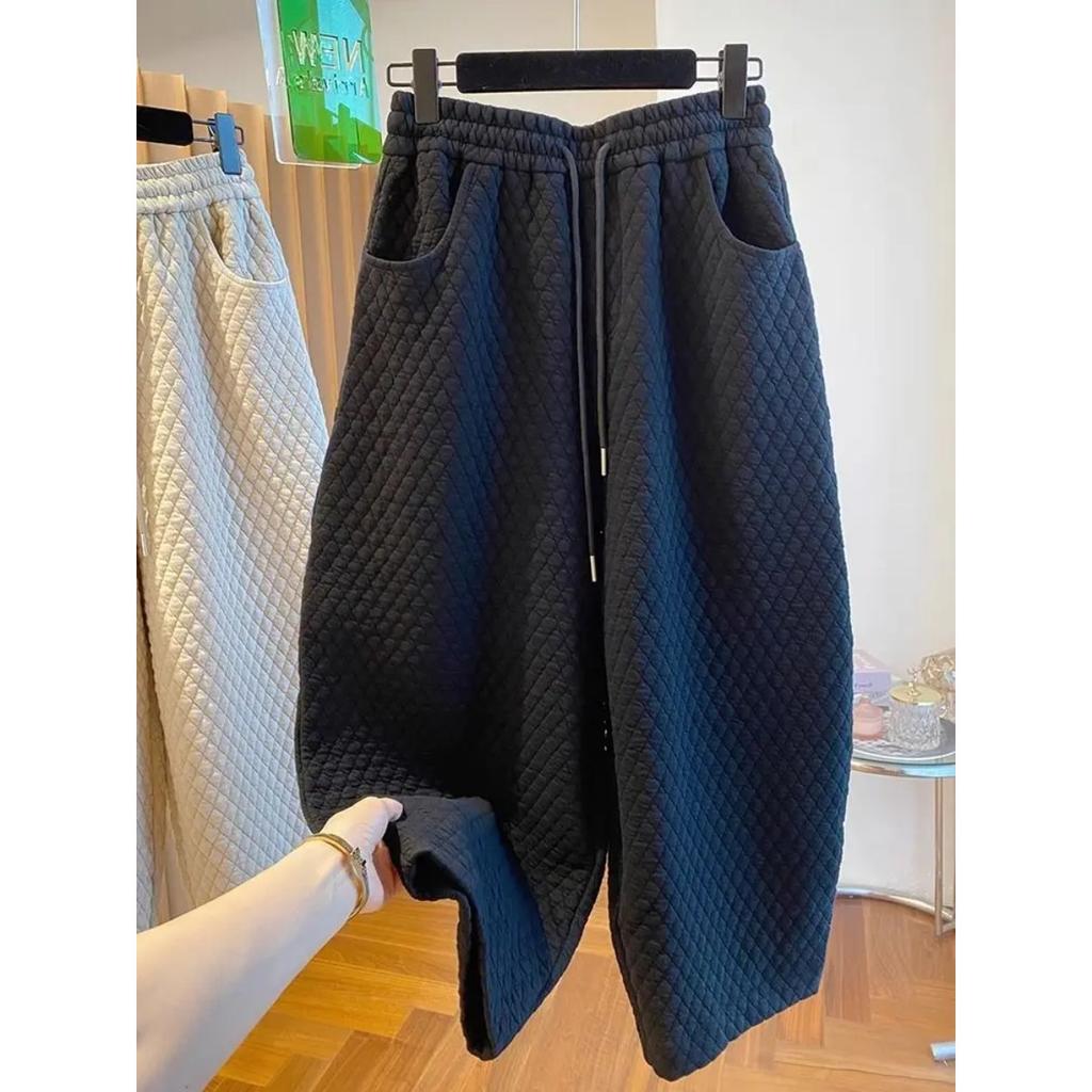 Retro Japanische Diamant-Karomuster Baumwolle Cropped Casual Hose, Damen Haremshose Lassen Schlank und Locker Aussehen, Bananenhose für den Winter