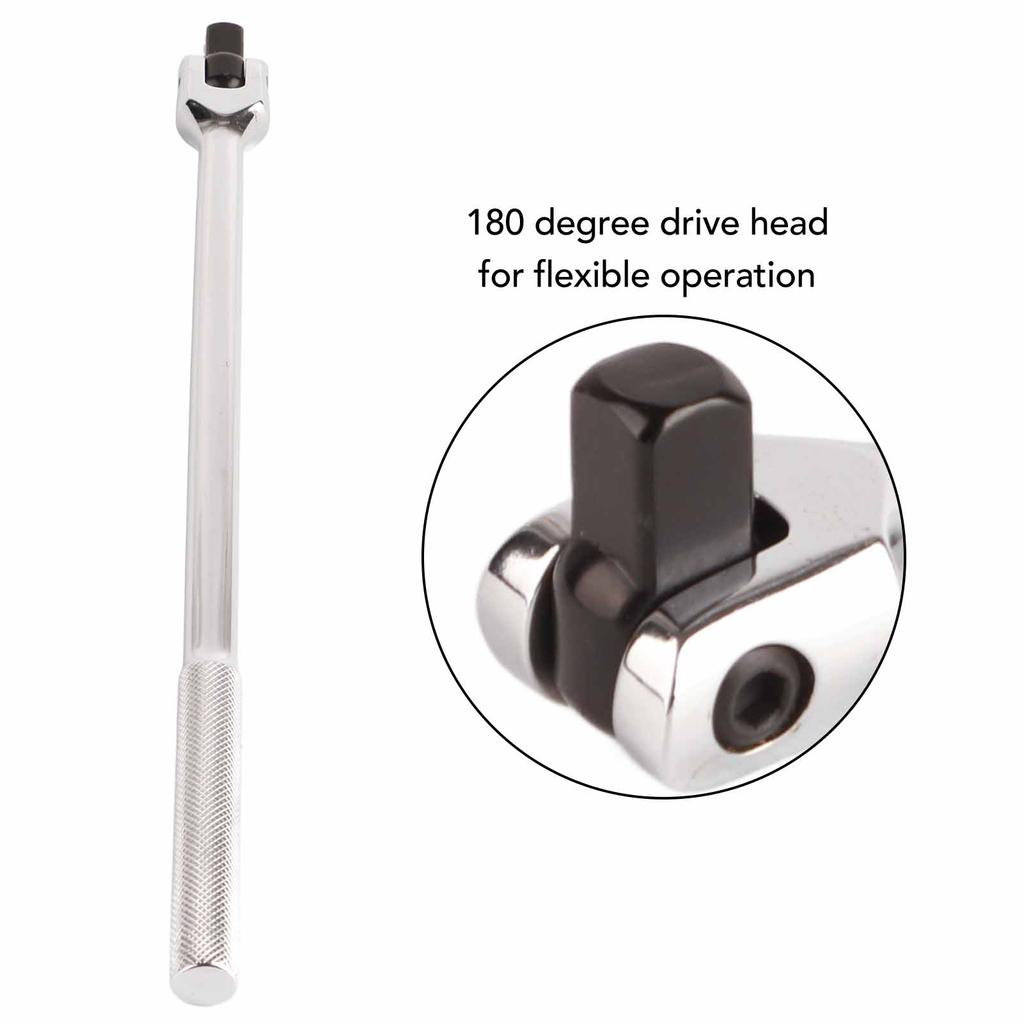 15in 1/2in Drive Breaker Bar Chrome Vanadium Steel 180 Degree Flexible Extension Breaker Bar Chrome Vanadium Steel Breaker Bar
