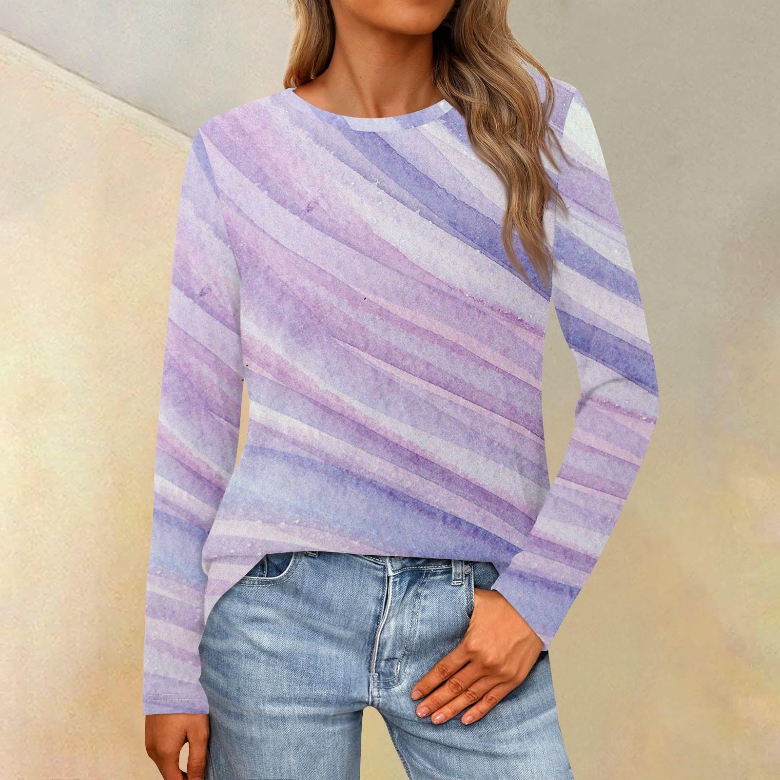 

Женская свободная повседневная повседневная футболка с длинным рукавом и круглым вырезом, сплошной цвет, топ L розовый