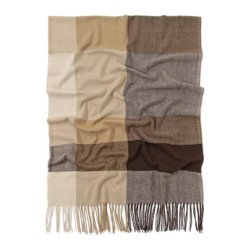 Contrasting color plaid imitation cashmere versatile scarf autumn and winter women's atmosphere fringed warm shawl scarf