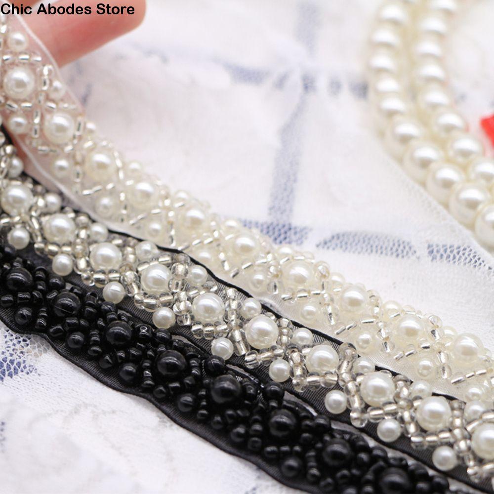 Headpiece Embroidered Fabric Wedding Pearl Bridal Applique Lace Trim Beaded Ribbon Dress Decor