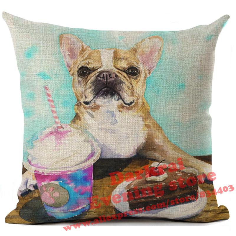 Federa per Cuscino in Lino Stampata Bulldog Francese Divertente Decorazione per la Casa Federa per Cuscino Decorazione Soggiorno Cuscini Decorativi 45X45Cm