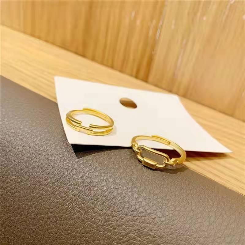Vietnamese Brass Elegant Goldplated Double Ring Geometric Fashionable Open Adjustable Ring For Women