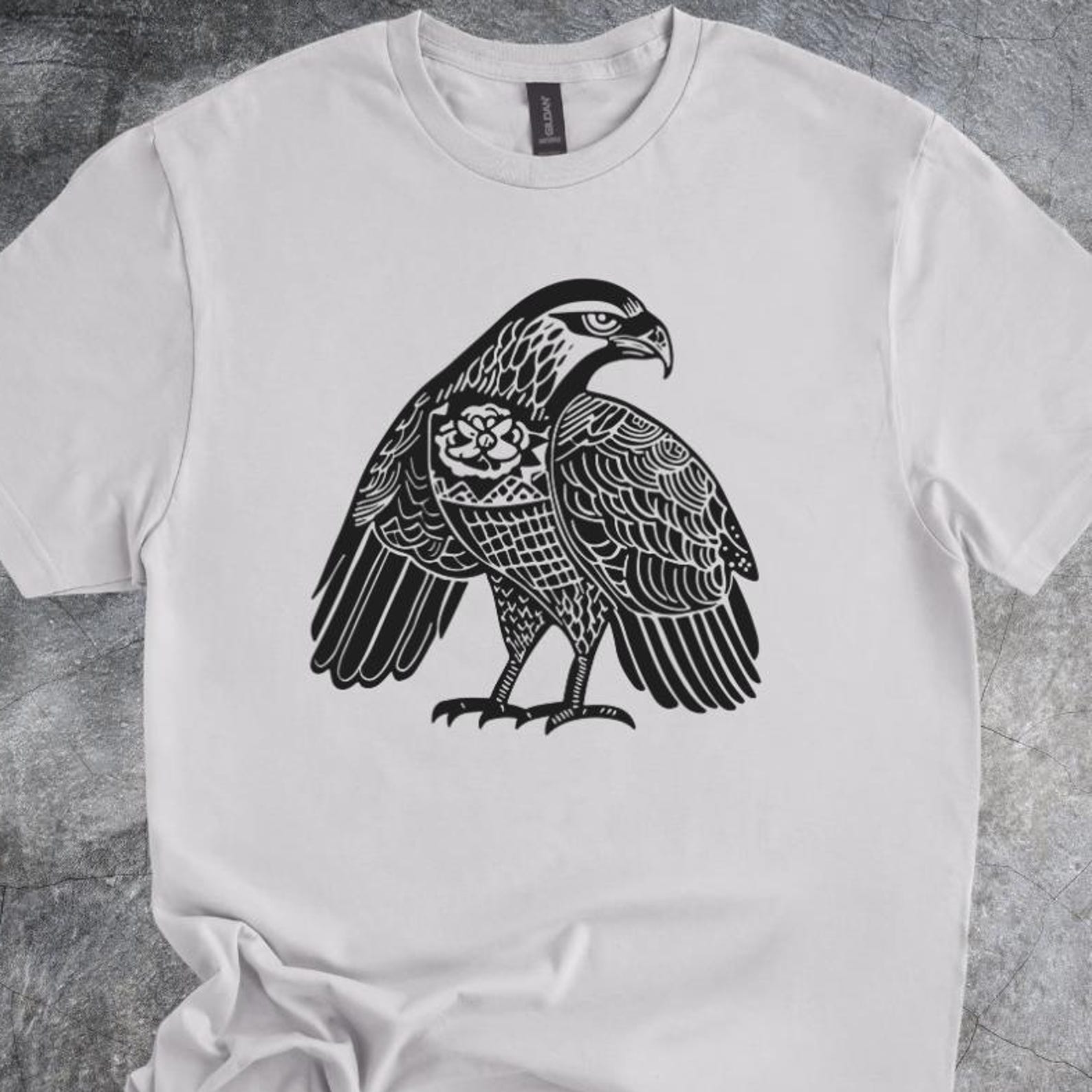 Hawk Shirt Tattoo Style Bird Graphic Bold Black Ink Detailed Wild Art Tshirt Gray 130