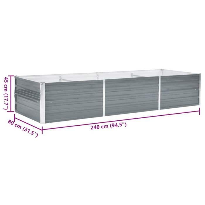 VidaXL Lit surélevé de jardin Acier galvanisé 240x80x45 cm Gris