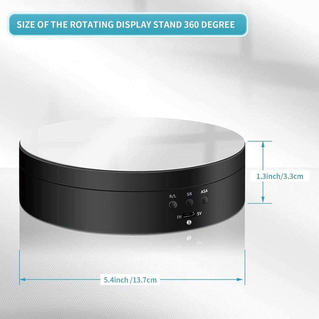 360 Degree Electric Rotating Display Stand Turntable, 3 Speeds with USB Cable, Suitable for Photography, Watches, 3D Models