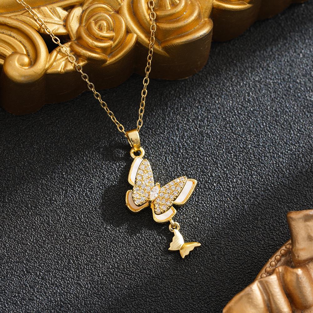 Women's Titanium Steel Butterfly Necklace with Micro-inlaid Zircon - Fashionable and Versatile Jewelry Accessory