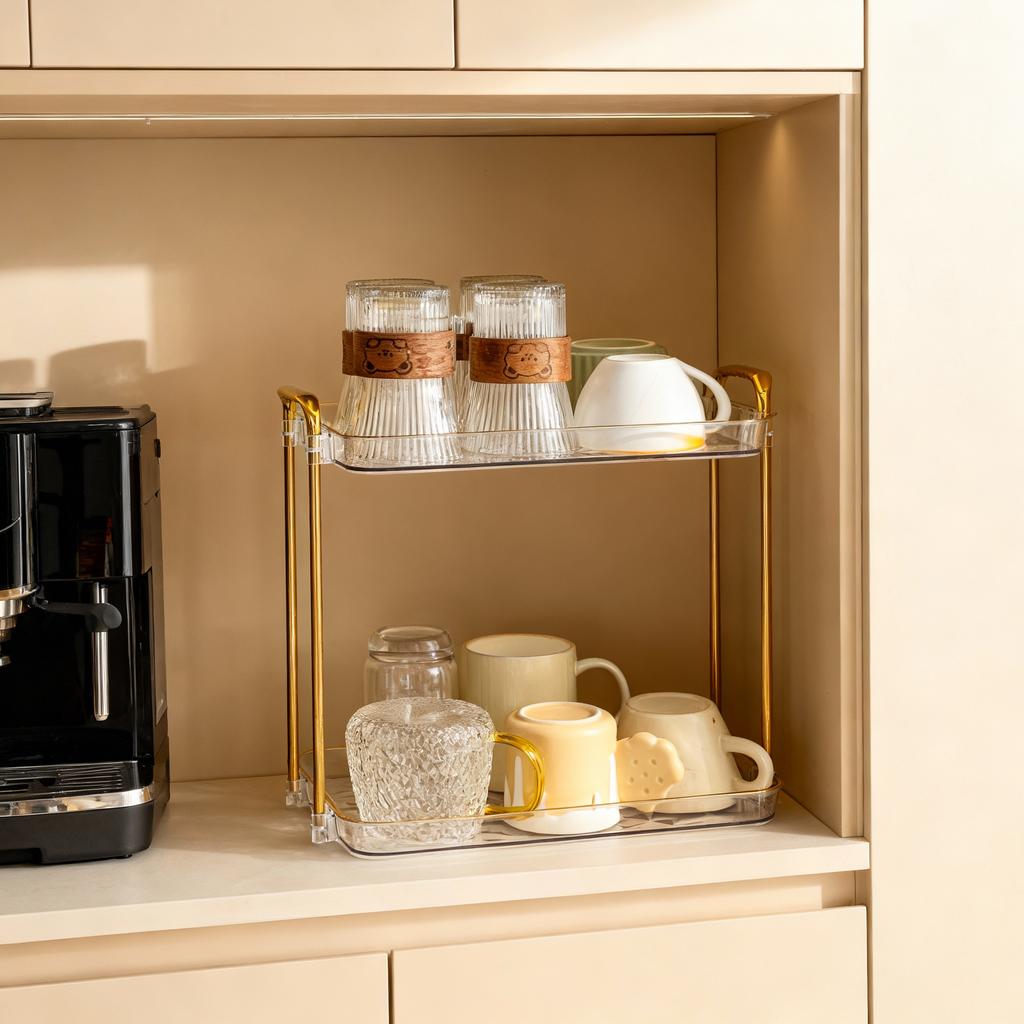  2/3 Tiers Kitchen Countertop Organizer Plastic Storage Rack Large Capacity Drying Cup Holder Tea Coffee Mug Shelf