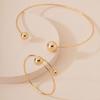 2Pcs/Set Necklace Bracelet Set, Adjustable Opening Bracelet with Double Ball Beads, Fade Resistant Choker Necklace for Minimalist Jewelry Gift