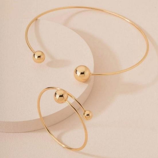 2Pcs/Set Necklace Bracelet Set, Adjustable Opening Bracelet with Double Ball Beads, Fade Resistant Choker Necklace for Minimalist Jewelry Gift