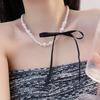 Black Ribbon Bow Pearl Necklace Women's Fashion Summer Light Luxury Niche Collarbone Chain Neck Chain Collar Accessories