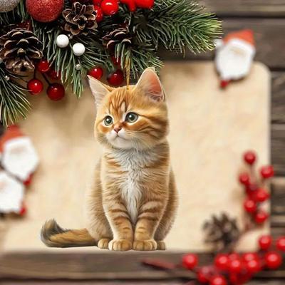Acrylic Cat Pendant with Lanyard Easy To Hang Lightweight Design Adorable Kitty Christmas Decoration Tree Ornaments