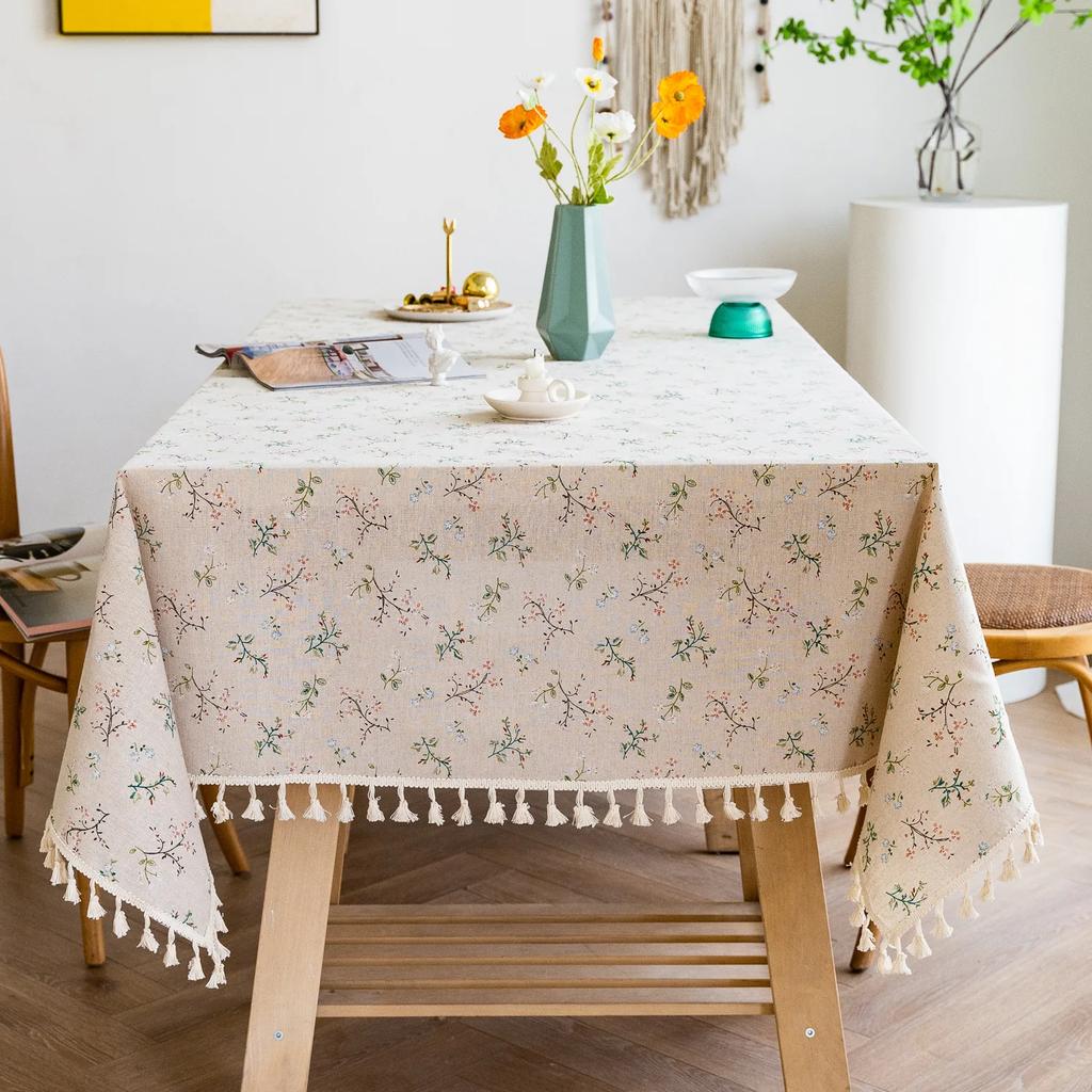 Flower Pattern Tablecloth Cotton Linen Blend Rectangular Dining Table Cover For Dining Buffet Parties And Camping Decoration
