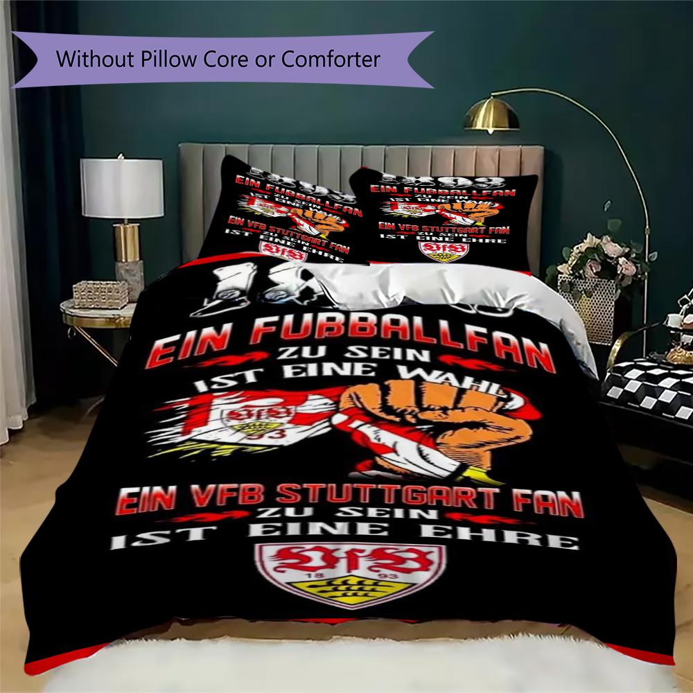 Conjunto de Cama com Padrão VfB Stuttgart Colcha Capa de Colcha Fronha Decoração de Casa Presente de Aniversário (1 * capa de edredom + 2 * fronhas sem enchimento)97