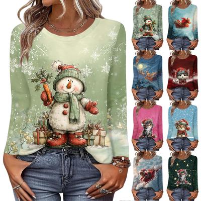 Langarmshirts für Damen, niedlicher Aufdruck, Grafik-T-Shirts, Blusen, lässig, Übergröße, Basic-Tops, Pullover