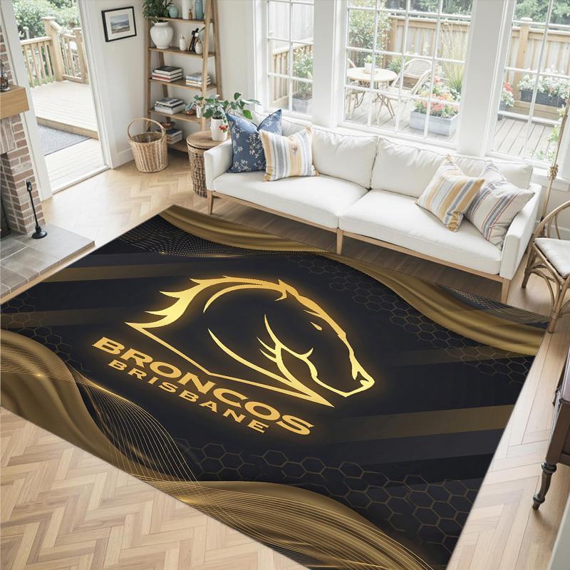 Brisbane Broncos Design Crystal Velvet Carpet Cozy Non?Slip Printed Rug For Bedroom Living Room Entrance