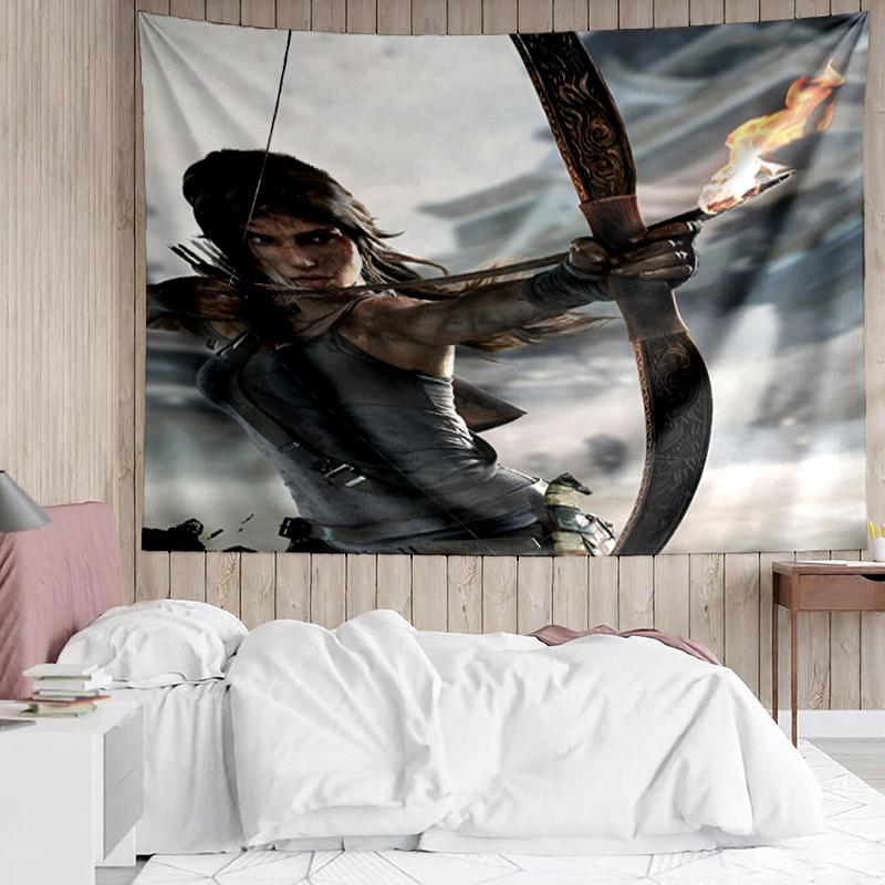 Tomb Raider Print Tapestry, Backdrop, Easy Setup, Ideal for Bedroom, Office & Living Room, with Aesthetic Wall Hanging Decor.