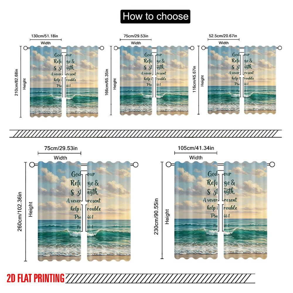 2pcs 2D Flat Printing Drapes Ocean Beach Waves God Refuge Strength Polyester Without Electricity 0 Use for Holiday Family