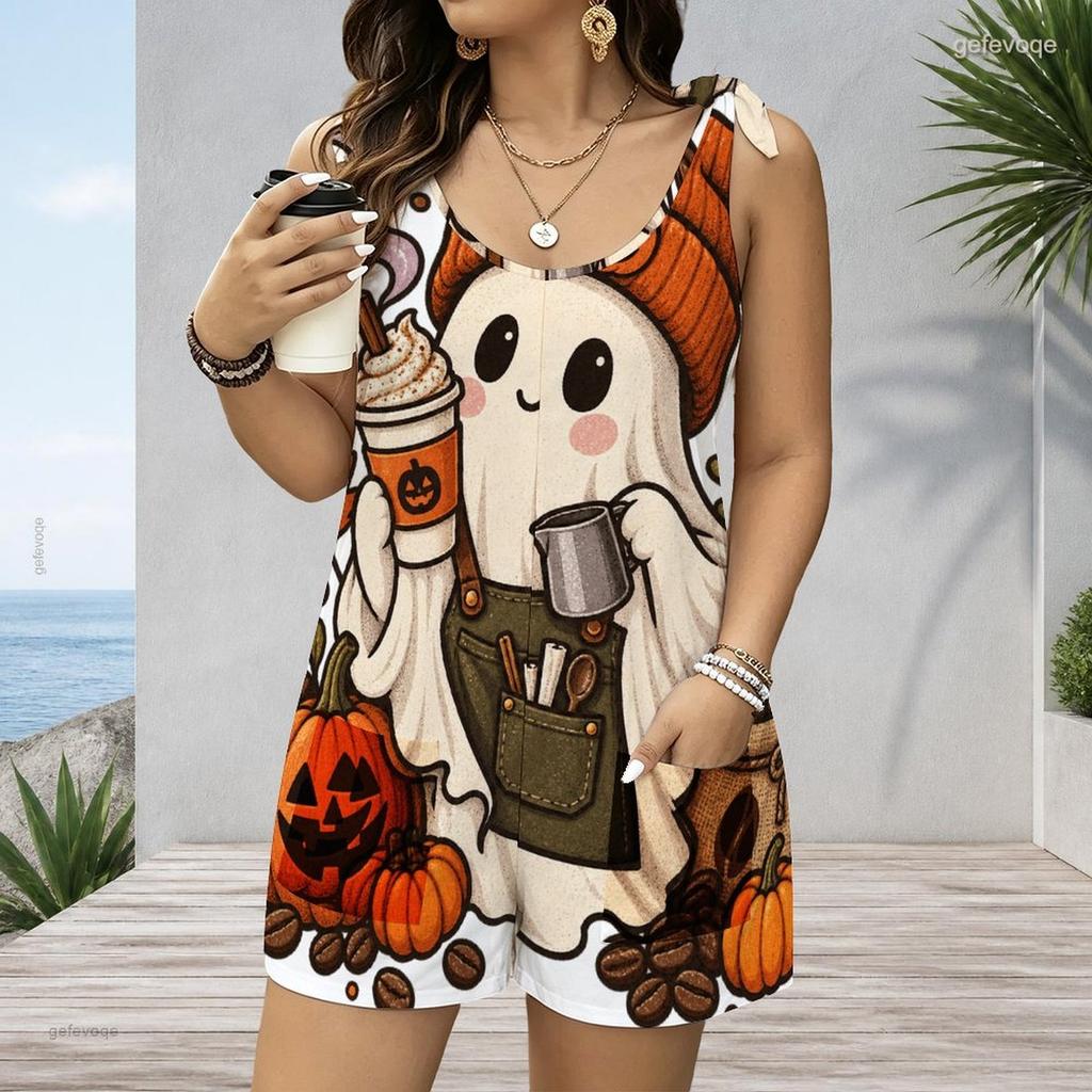 Women Plus Size Crew Neck Tank Romper Sunflower Floral Print Jumpsuit Shorts