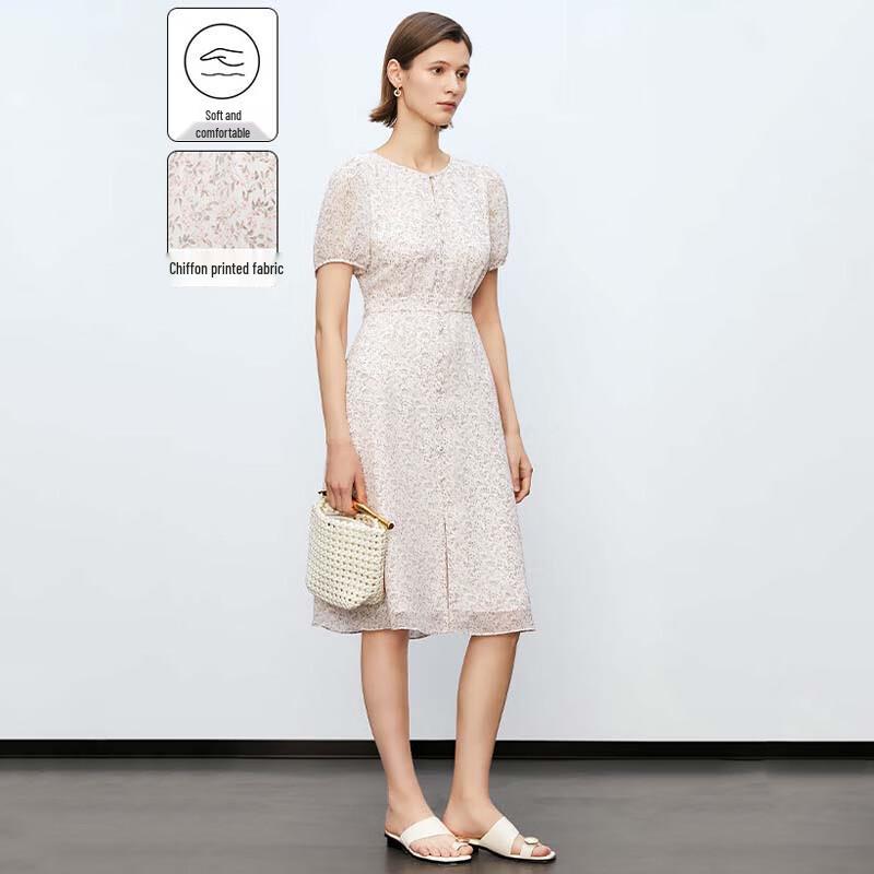 

JESSIE Women s Elegant Floral Chiffon A-Line Midi Dress M