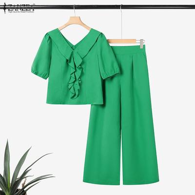 Women Short Sleeve Blouse and Pants Summer Two Piece Suit Sets