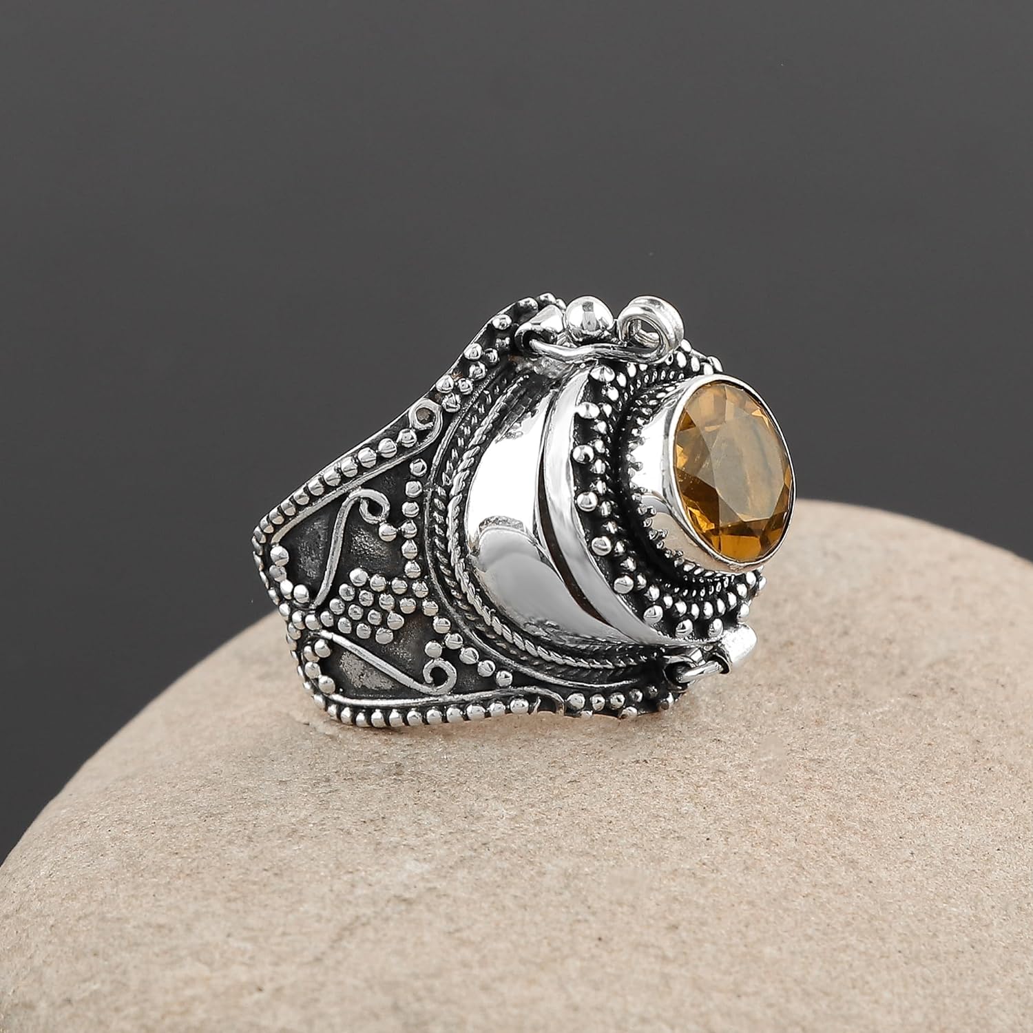 

Кольцо с дымчатым кварцем и драгоценным камнем из стерлингового серебра 925 пробы Poison Box Designer Ring, уникальное кольцо, эффектное кольцо, новогодняя распродажа 10