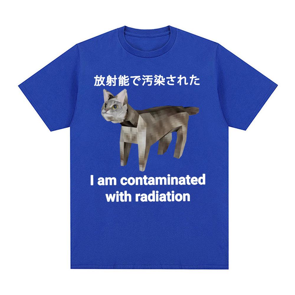 Ich bin radioaktiv verseucht – Lustiges japanisches Katzen-Meme-T-Shirt für Damen und Herren – Modisch, lässig, humorvoll – Kurzarm – 100 % Baumwolle